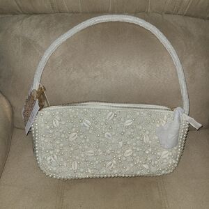 Chic White Beaded Shoulder Bag